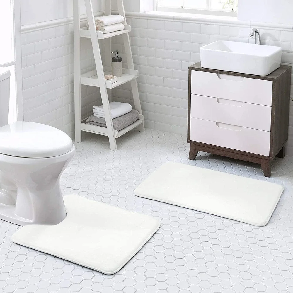 Walensee Extra Thick Memory Foam Bath Rug 24x48 Ivory Non-Slip Plush Mat